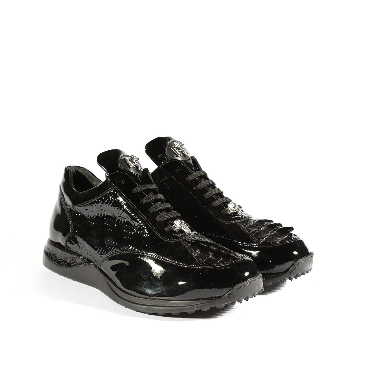 Mauri 8514 Blunt Men's Shoes Black Exotic Hornback / Embossed Patent Leather Casual Sneakers (MA5332)