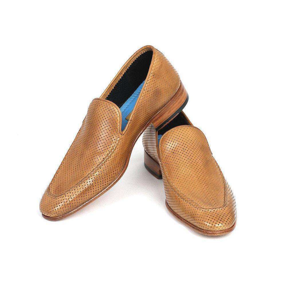 Paul Parkman Handmade Designer Shoes Perforated Leather Beige Loafers (PM5452)