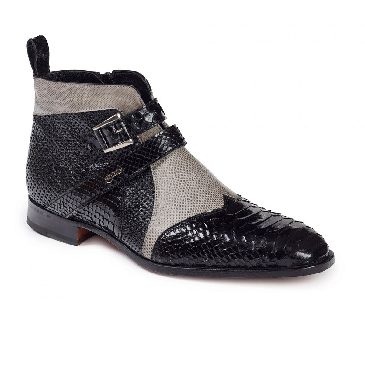 Mauri Men's Shoes Bellini Black & Grey Snake, Lizard & Ostrich Boots Art 4828 (MA4640)