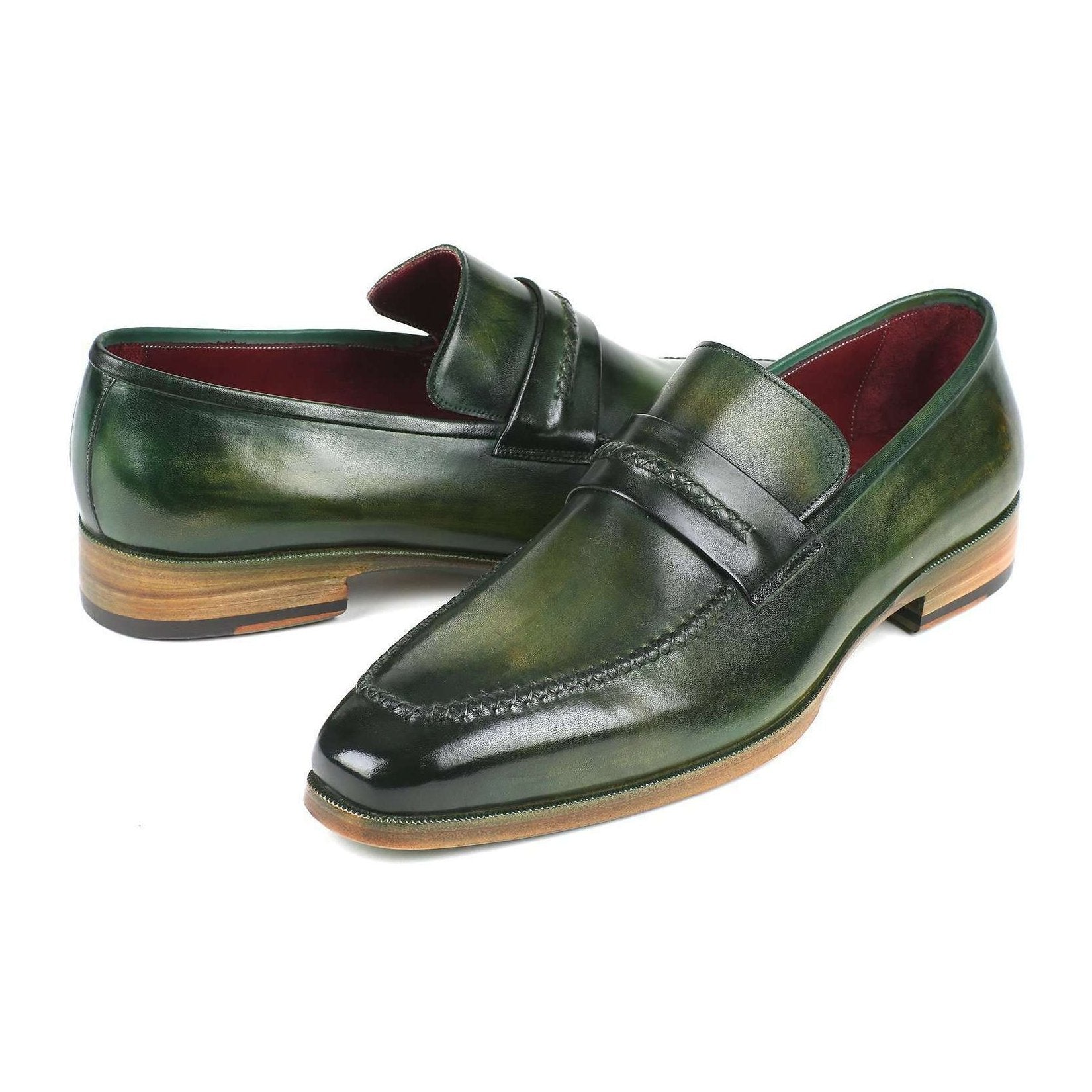 Paul Parkman Handmade Designer Shoes Men's Green Calf-skin Leather Loafers 068-GRN (PM5911)
