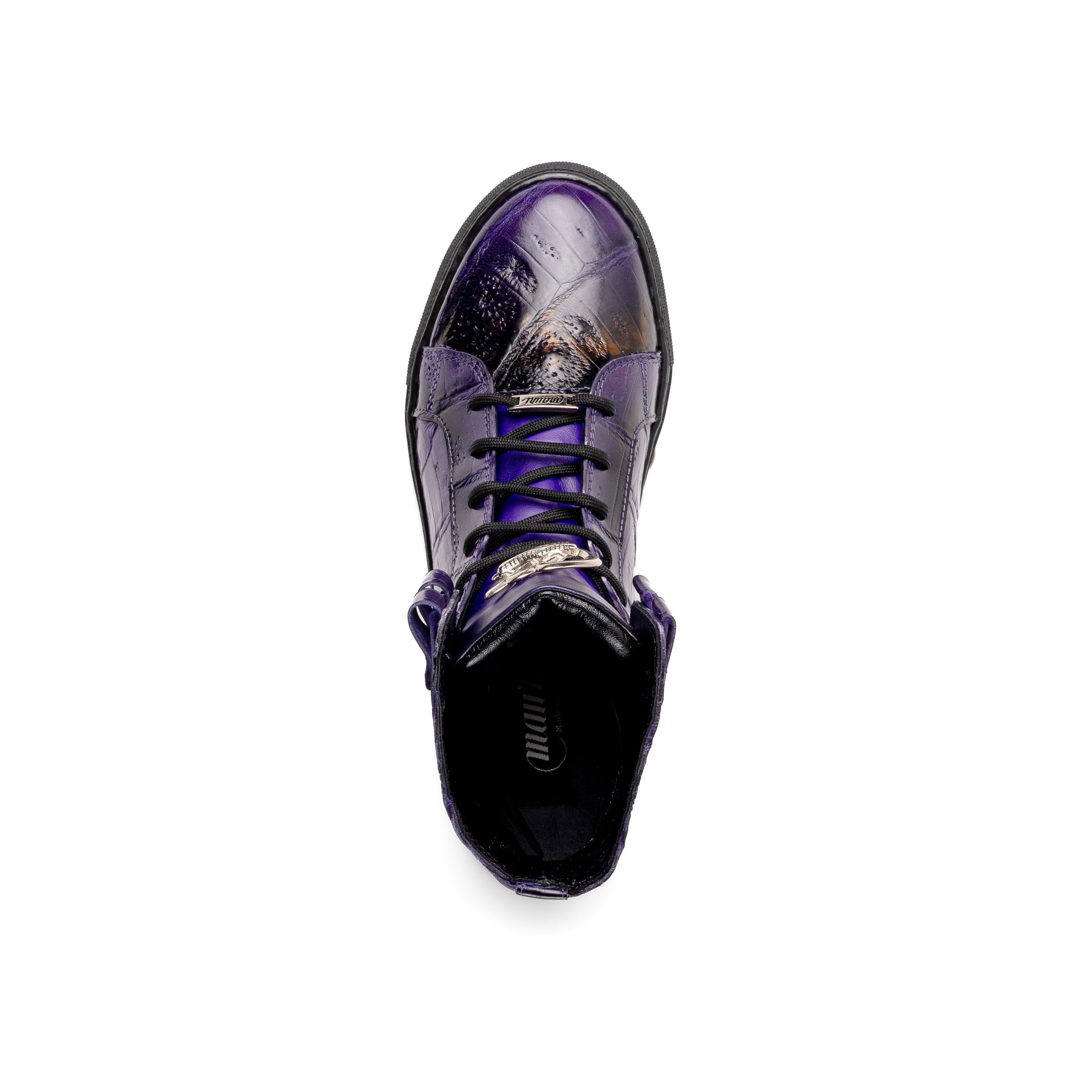 Mauri Golden Boy 6129-1 Men's Shoes New Grape with Black Finished Exotic Crocodile / Nappa Leather High-Top Sneakers (MA5574)