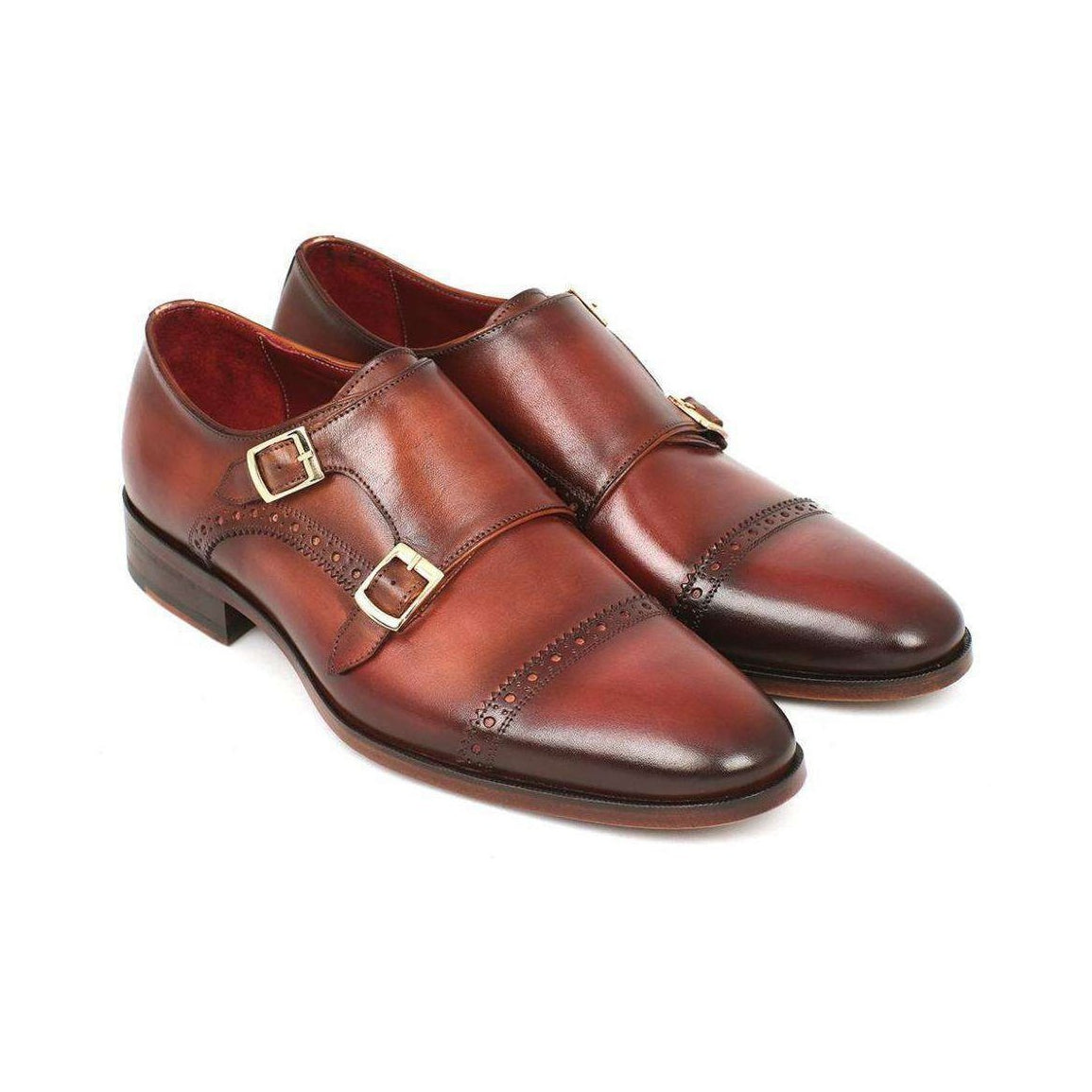 Paul Parkman Handmade Designer Shoes Men's Handmade Designer Shoes Cap-toe Double Monkstraps Camel Light Brown Loafers (PM5219)