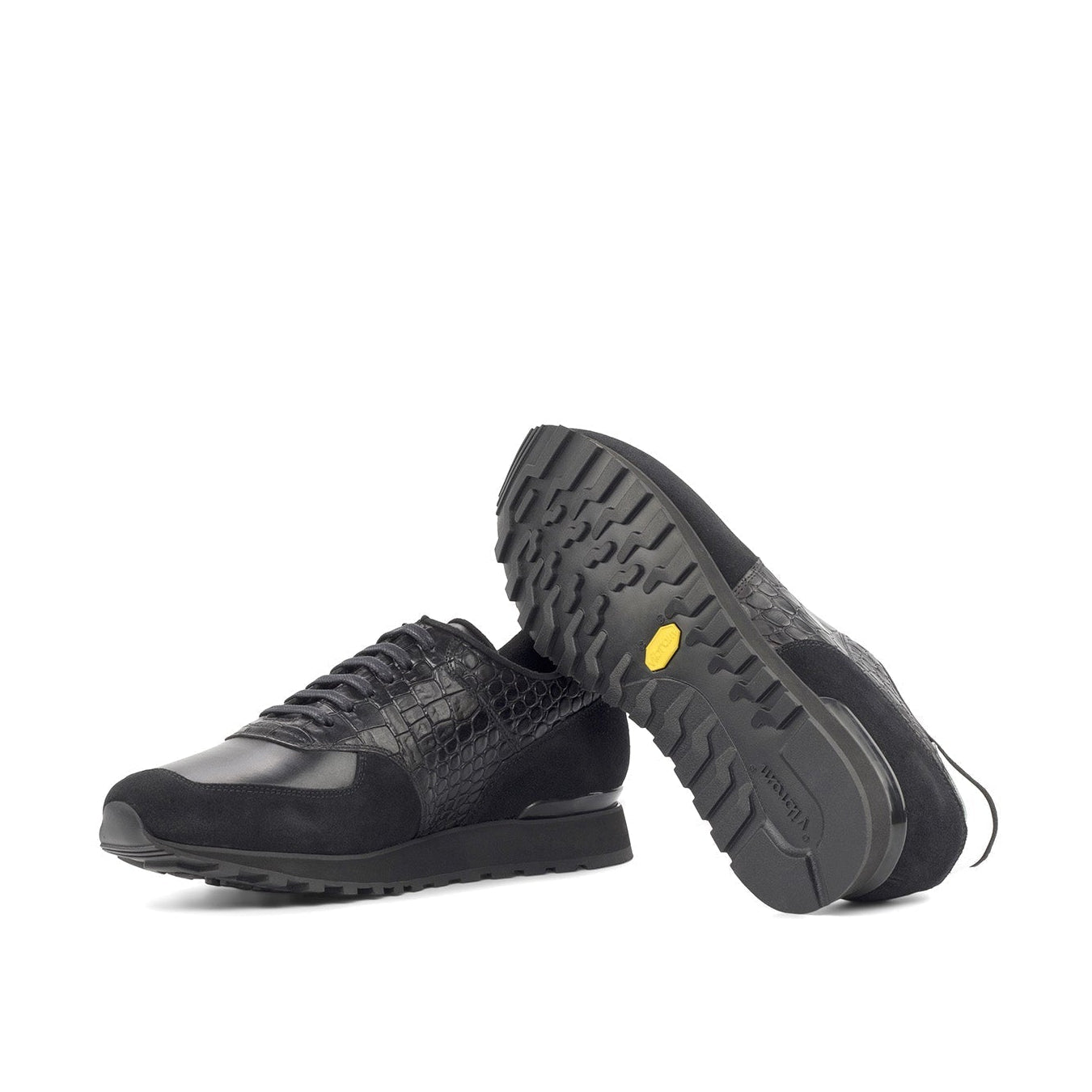 Ambrogio Bespoke Men's Shoes Black & White Multi-Material Jogger Sneakers (AMB2259)