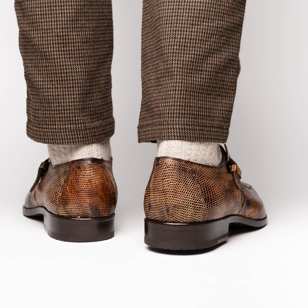 Marco Di Milano Toluca Men's Shoes Exotic Lizard / Crocodile Single Monk-Strap Loafers (MDM1126)