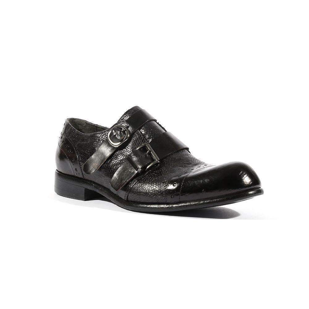 Jo Ghost Men's Italian Designer Shoes Diver Reptilis Nero Monkstrap Loafers(JG5118)