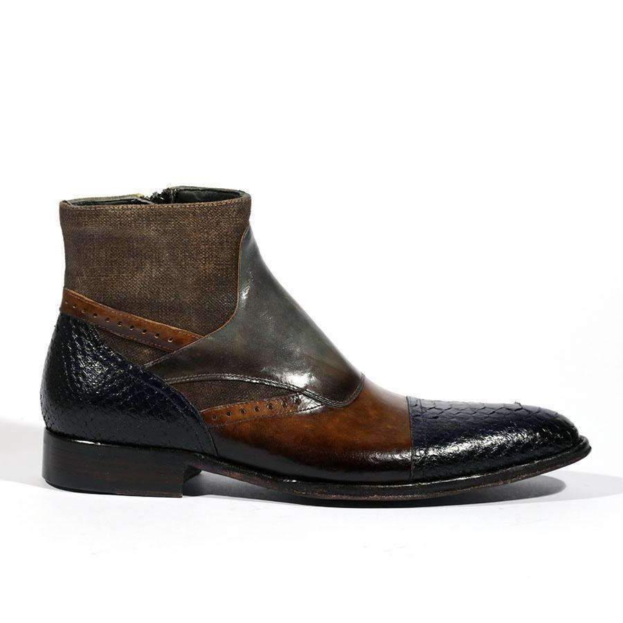 Jo Ghost Men Designer Shoes Italian Lino Sigaro Multi color Boots 4298BIS (JG5143)