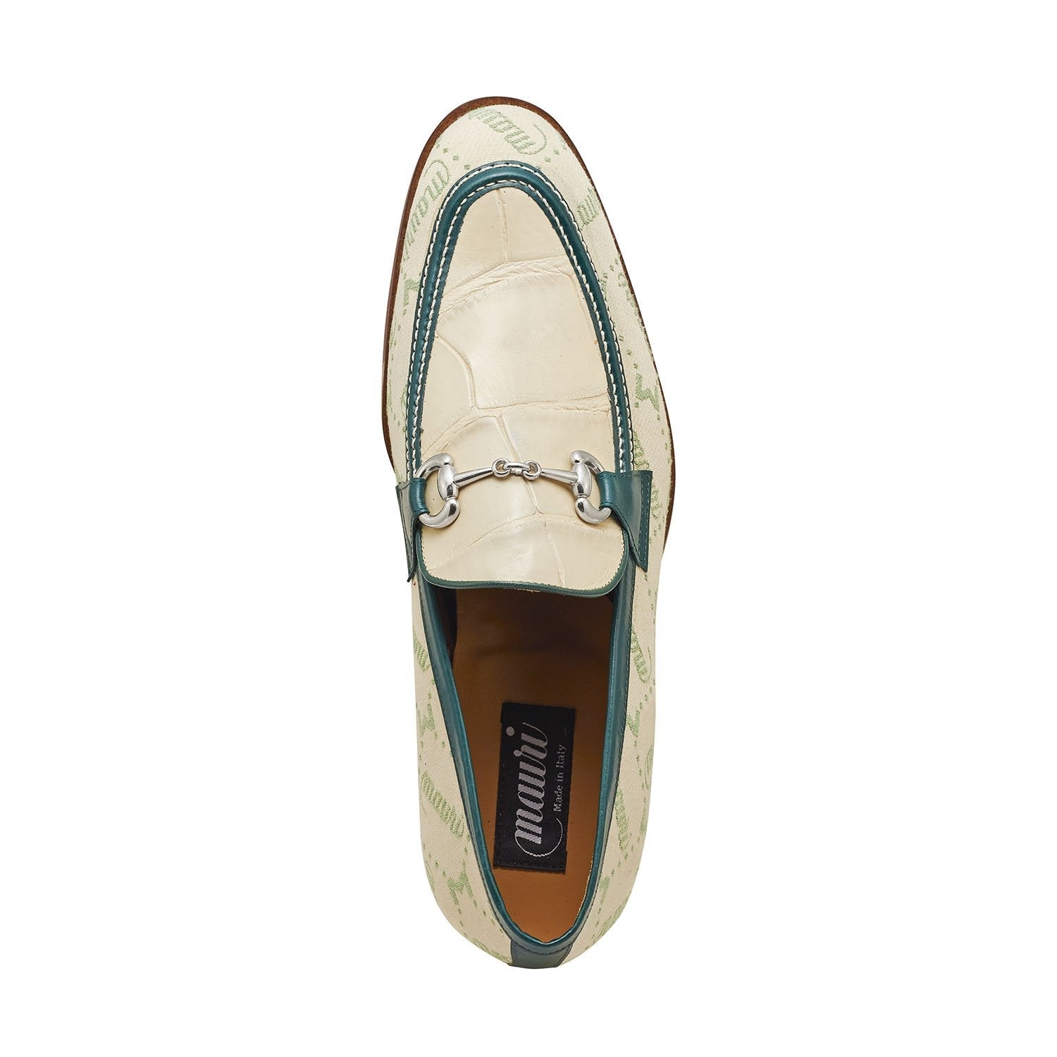 Mauri 4983 Bahamas Men's Shoes Spring Clean, Cream & Hunter Green Exotic Alligator/ Fabric / Calf-Skin Leather Loafers (MA5302)