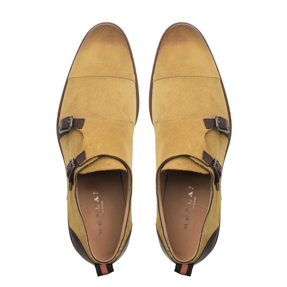 Mezlan 9972 R610 Men's Shoes Camel & Brown Suede / Calf-Skin Leather Monk-Straps Sneakers (MZ3364)