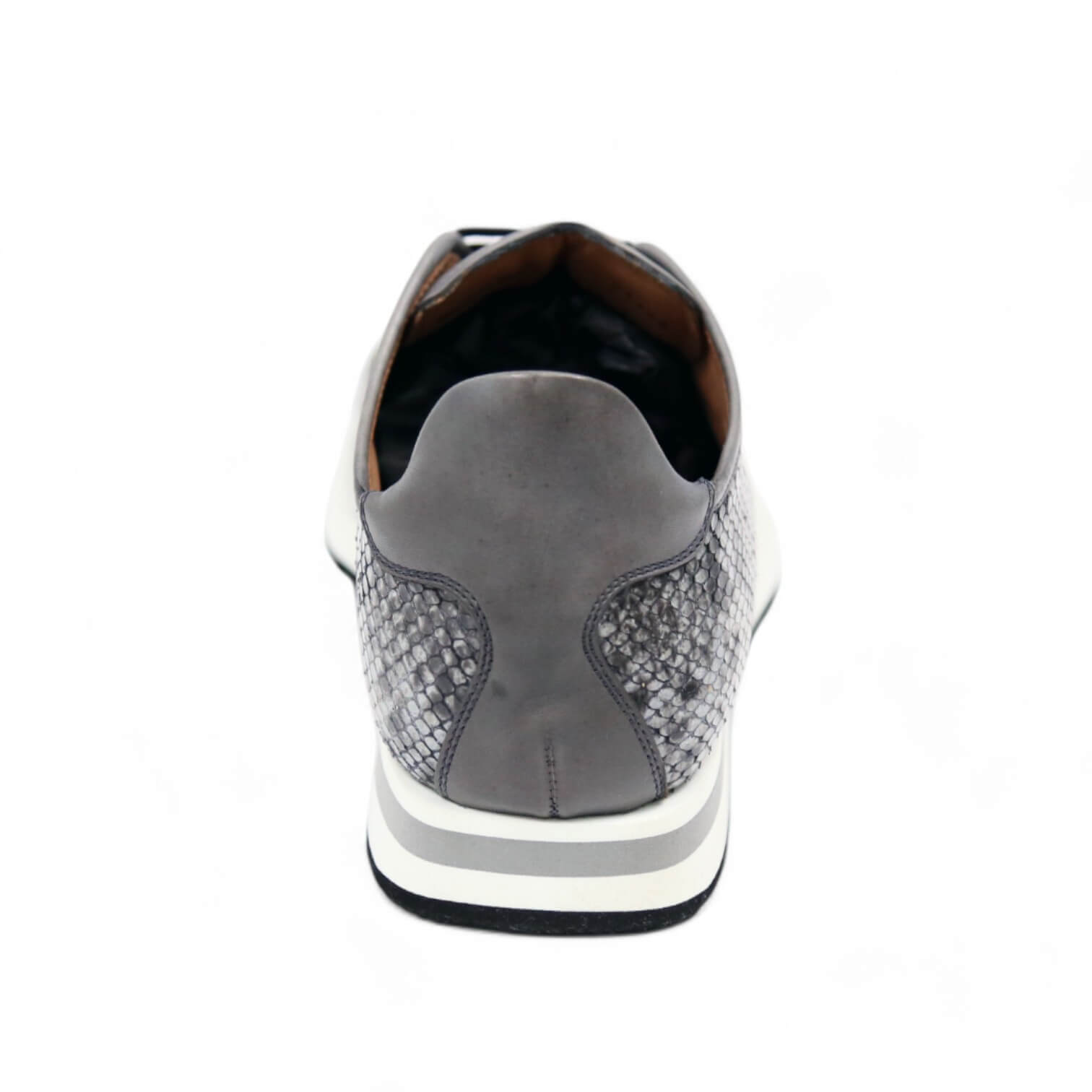 Ambrogio Men's Shoes White & Gray Snake-Print Leather Casual Sneakers (AMZ1008)