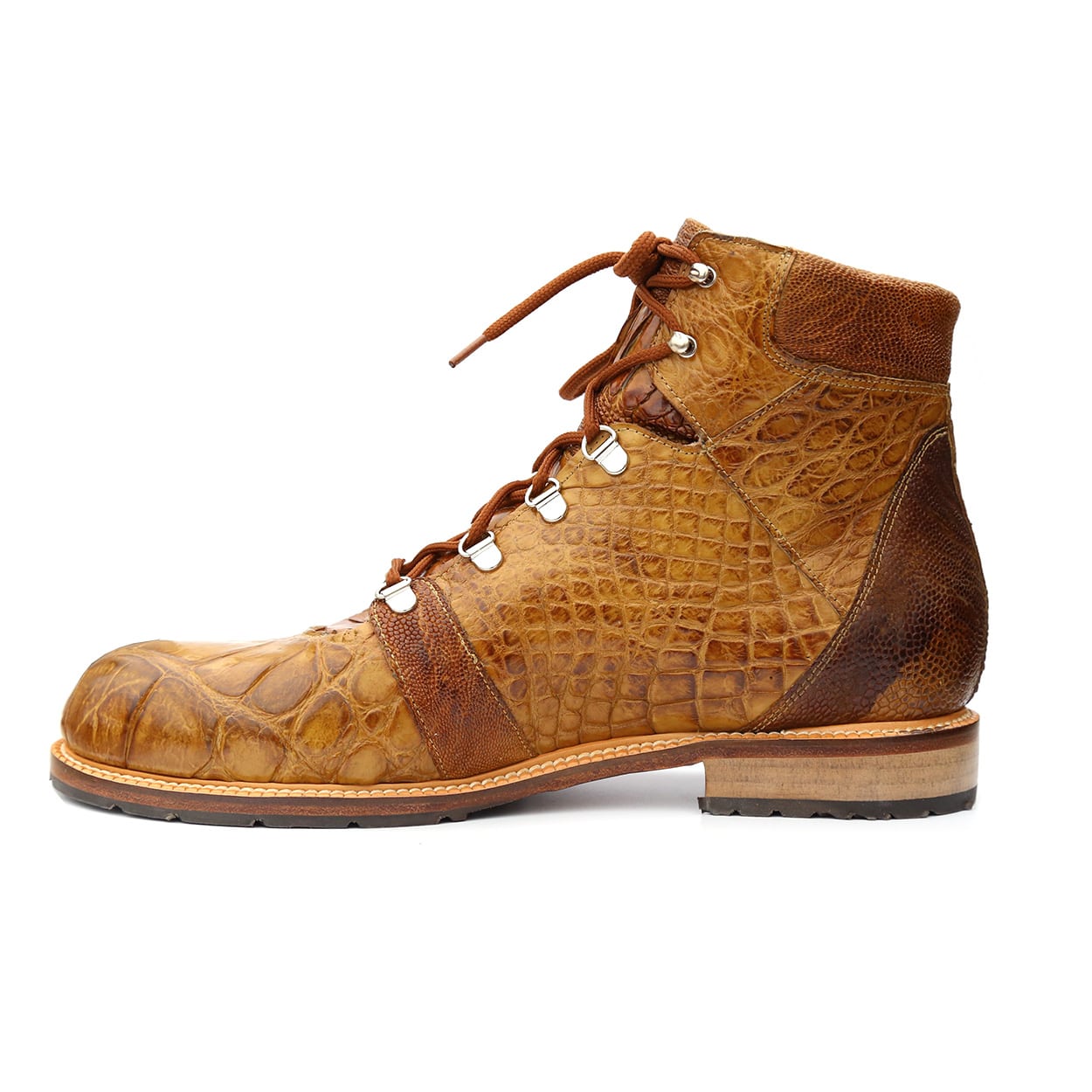Mauri Pathfinder Men's Designer Shoes Mustard Brown Body Alligator and Ostrich Leg Boots (MAS5011)