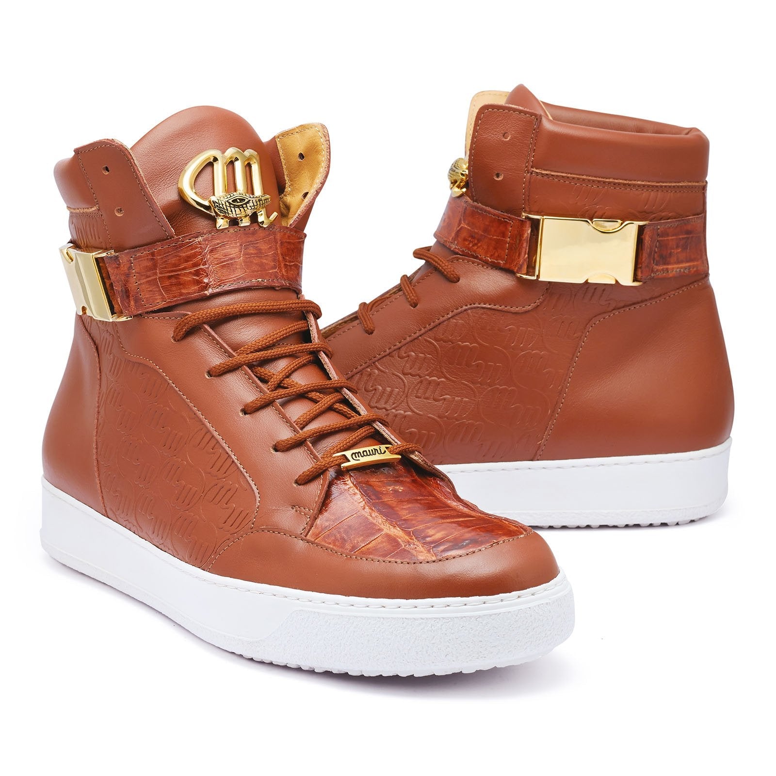 Mauri Hitman 8500 Men's Shoes Cognac Exotic Crocodile / Nappa Leather High-Top Sneakers (MA5277)