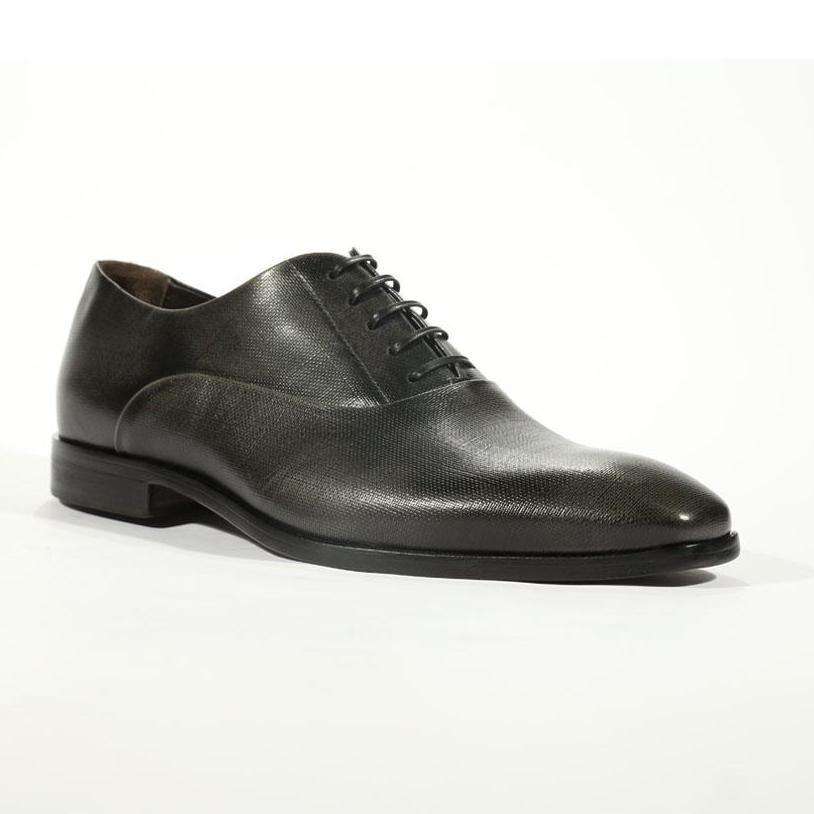 Corvari Designer Men's Designer Shoes Lino 515 Antracite Black Textured Leather Oxfords (COR1002)