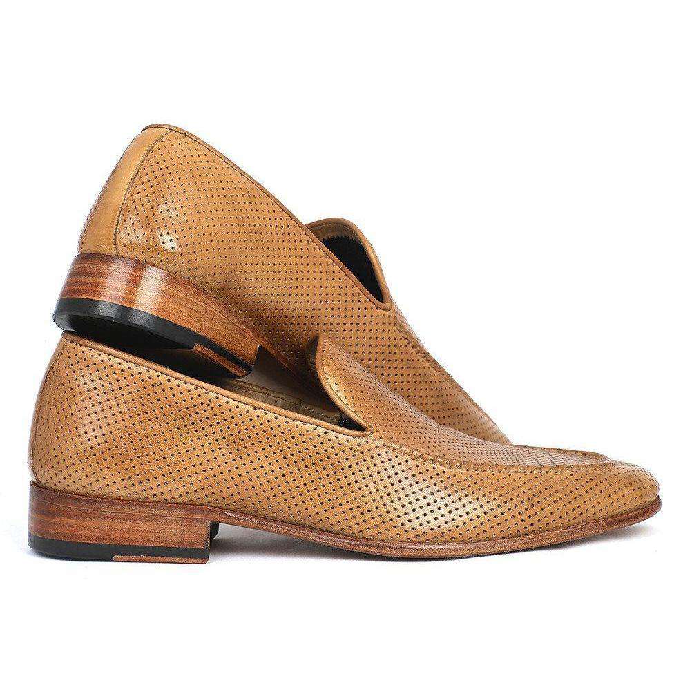 Paul Parkman Handmade Designer Shoes Perforated Leather Beige Loafers (PM5452)