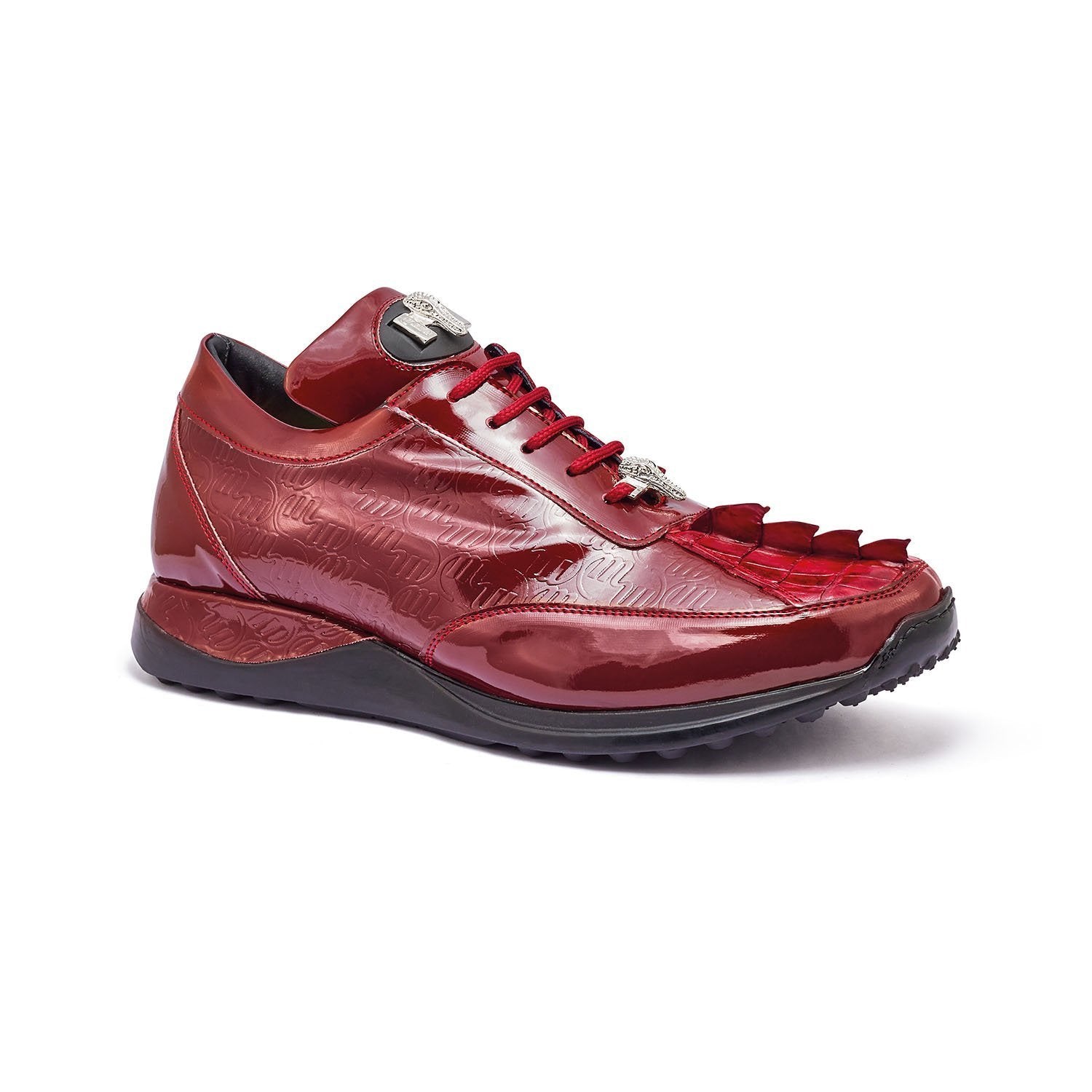 Mauri 8514 Blunt Men's Shoes Ruby Red Exotic Hornback / Embossed Patent Leather Casual Sneakers (MA5333)