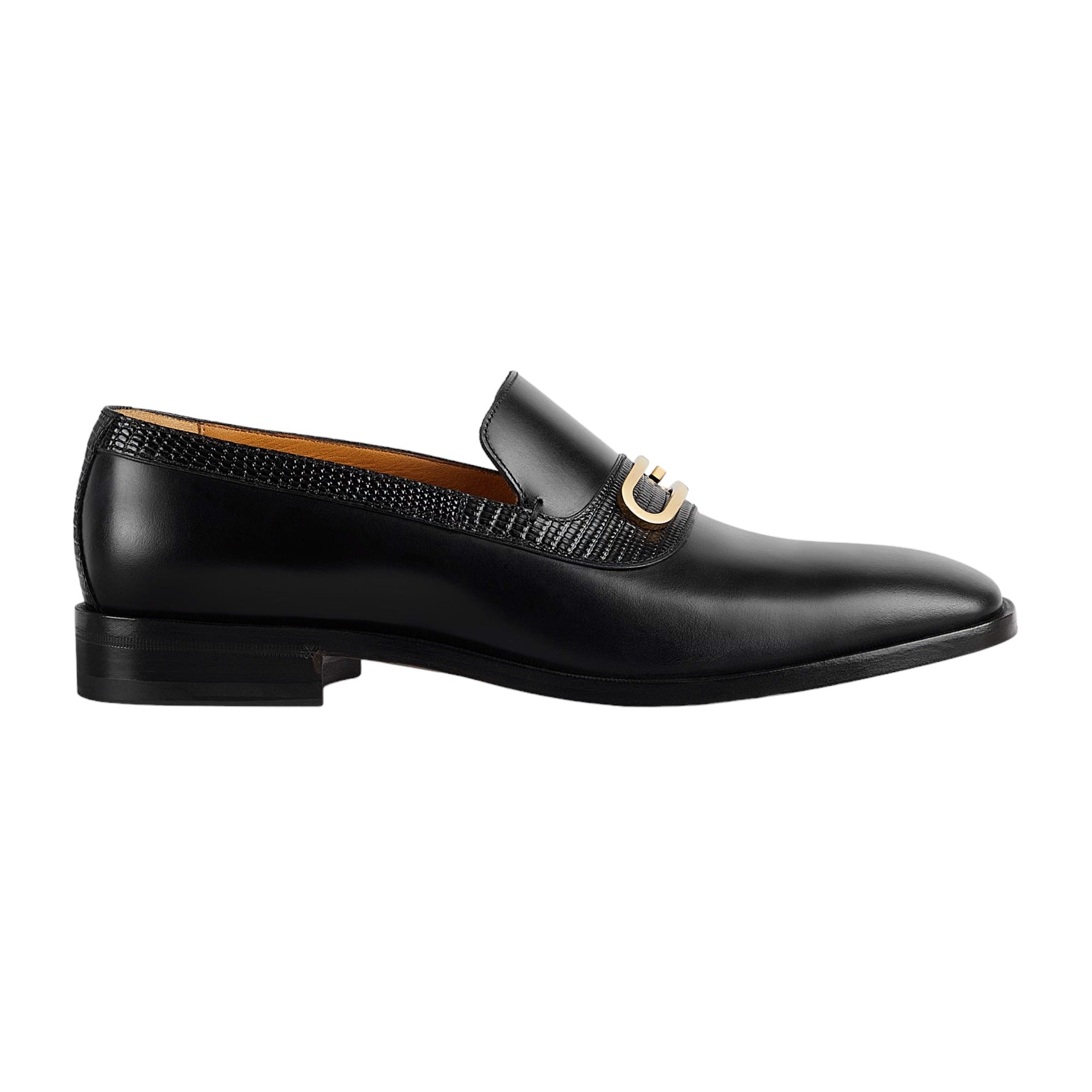 Gucci 750304 AACBM 1000 Men's Shoes Black Horse Calf-Skin Leather / Lizard Geometric G Slip-On Loafers (GGM1742)