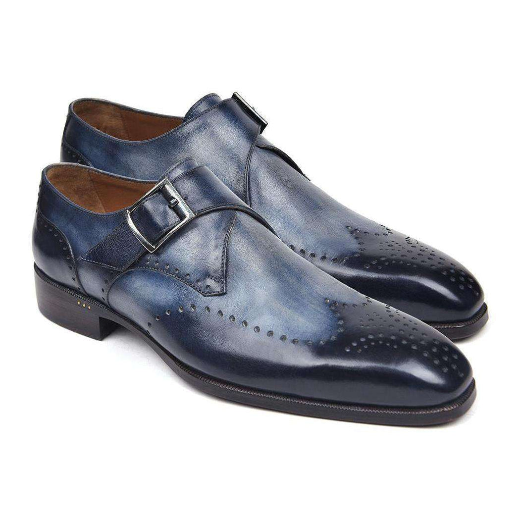 Paul Parkman Handmade Designer Shoes Wingtip Single Monkstraps Navy Loafers (PM5502)