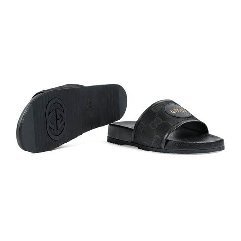 Gucci 644754 H9H90 1000 Men's Shoes Black GG Econyl Fabric Off The Grid  Slide Sandals (GGM1740)