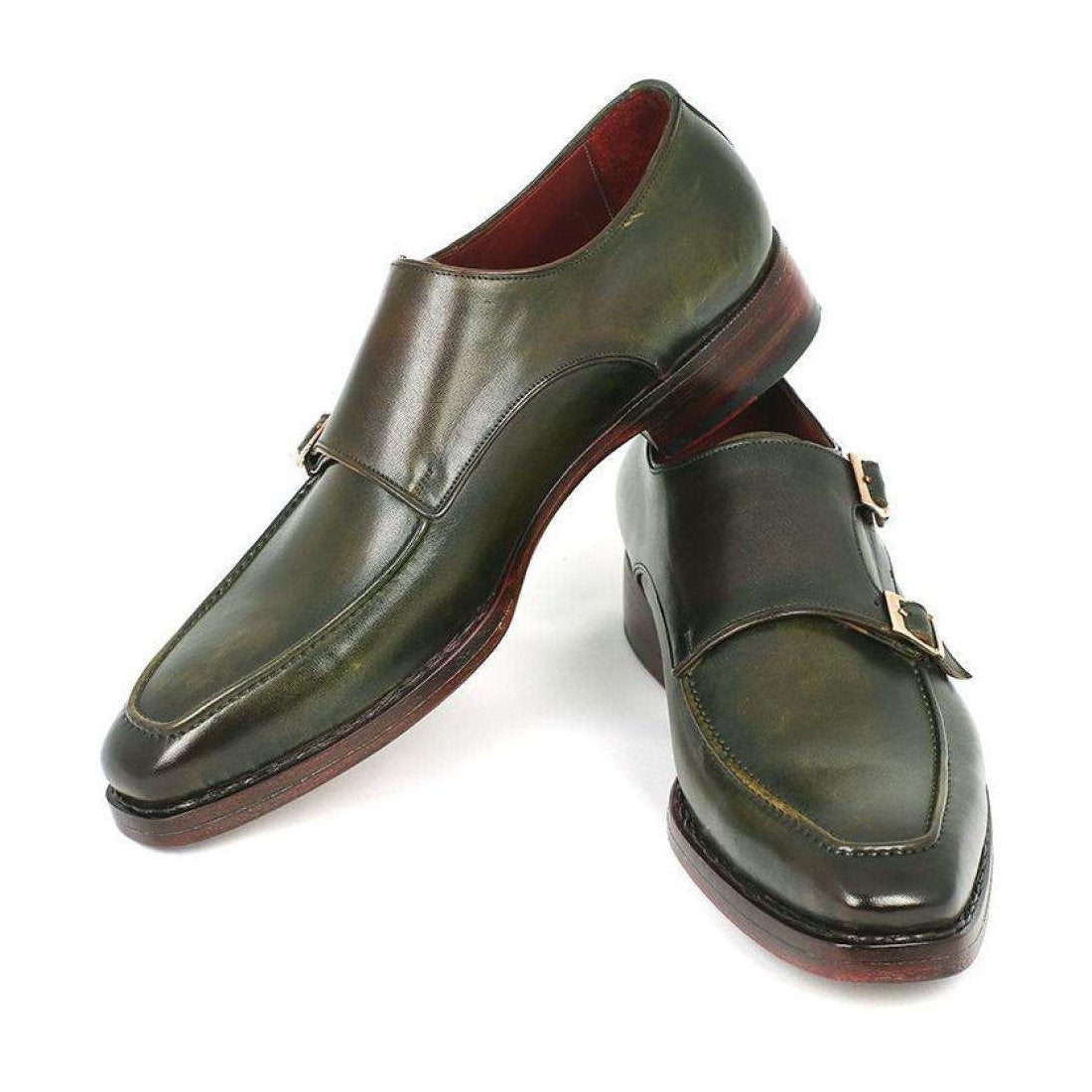 Paul Parkman Handmade Designer Shoes Men's Handmade Designer Shoes Double Monkstrap Goodyear Welted Green Loafers (PM5235)