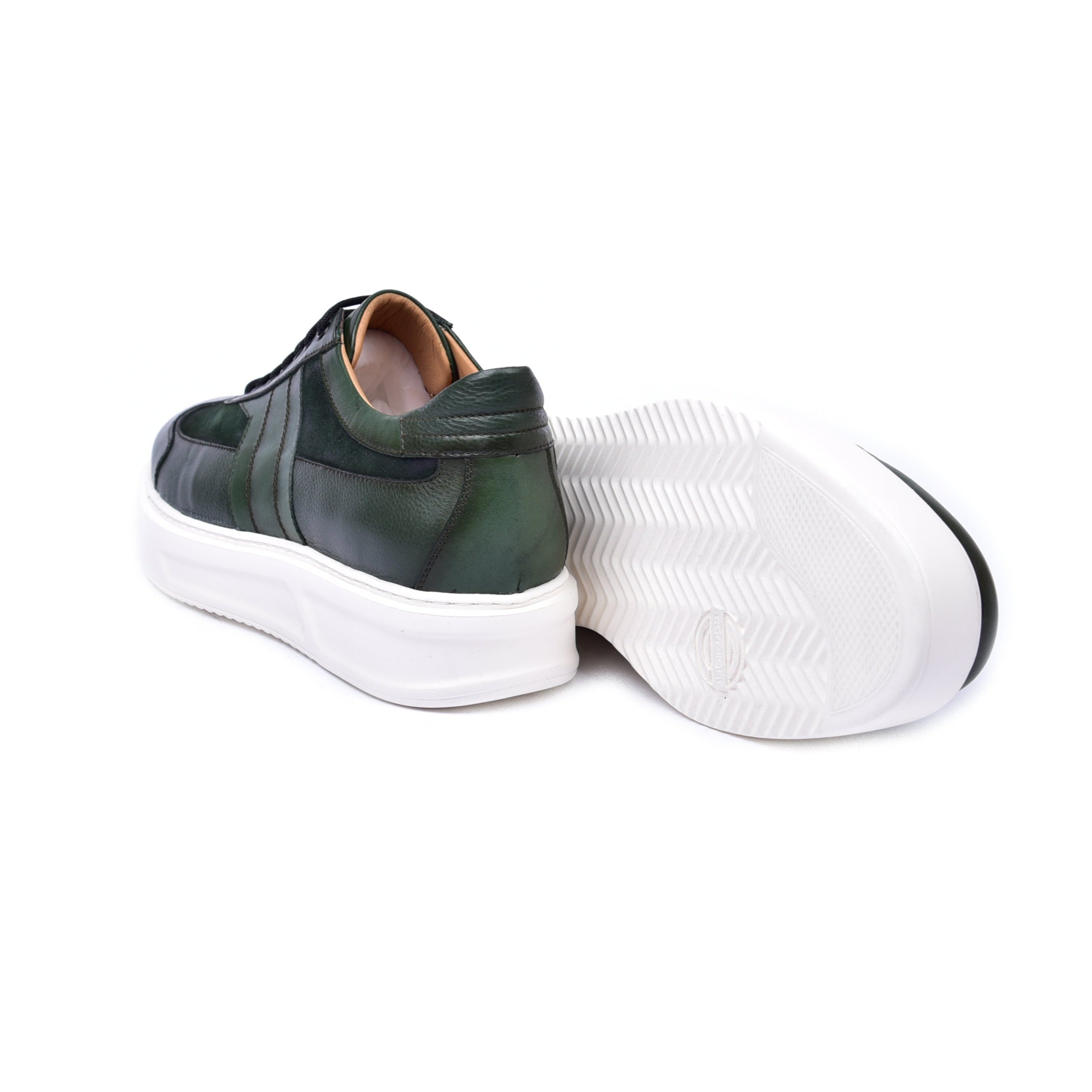 Corrente C0013012-5769 Men's Shoes Green Combination Calf-Skin Leather Casual Sneakers (CRT1468)