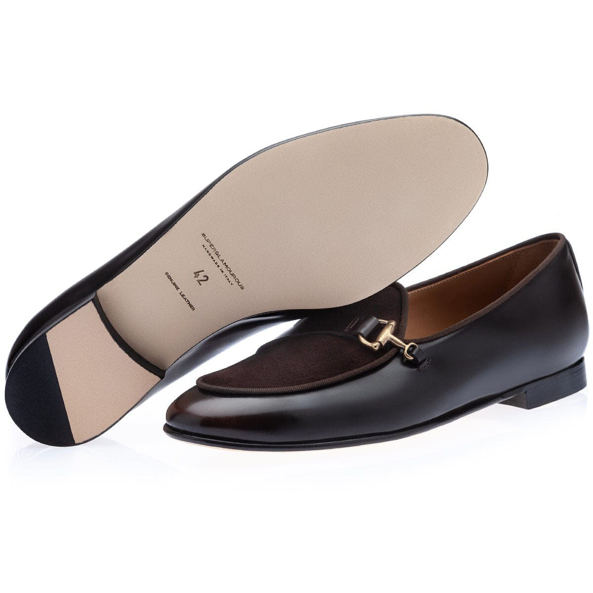 SUPERGLAMOUROUS Tangerine 12 Men's Shoes Cocoa Suede / Calf-Skin Leather Formal Belgian Loafers (SPGM1273)