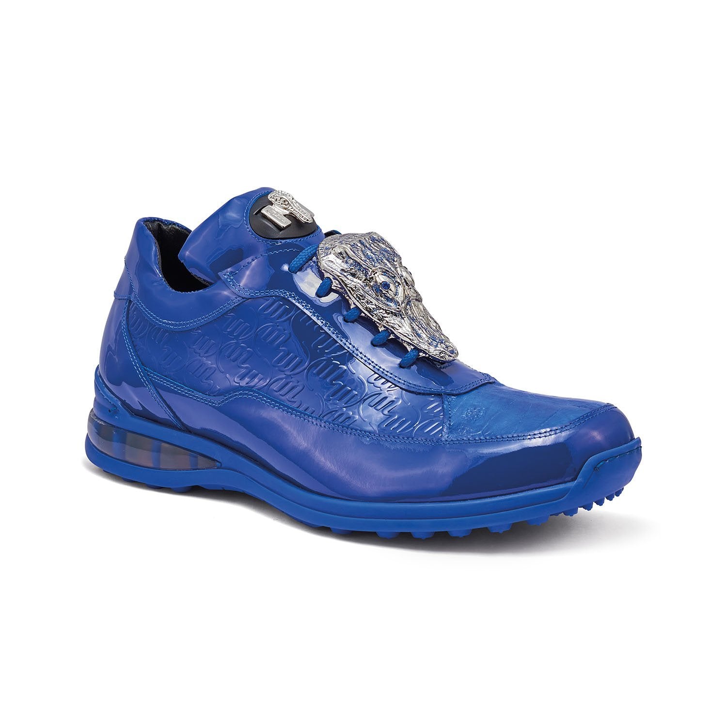Mauri 8900/2 Bubble Men's Shoes Royal Blue Exotic Crocodile / Patent Embossed Leather Casual Sneakers (MA5339)