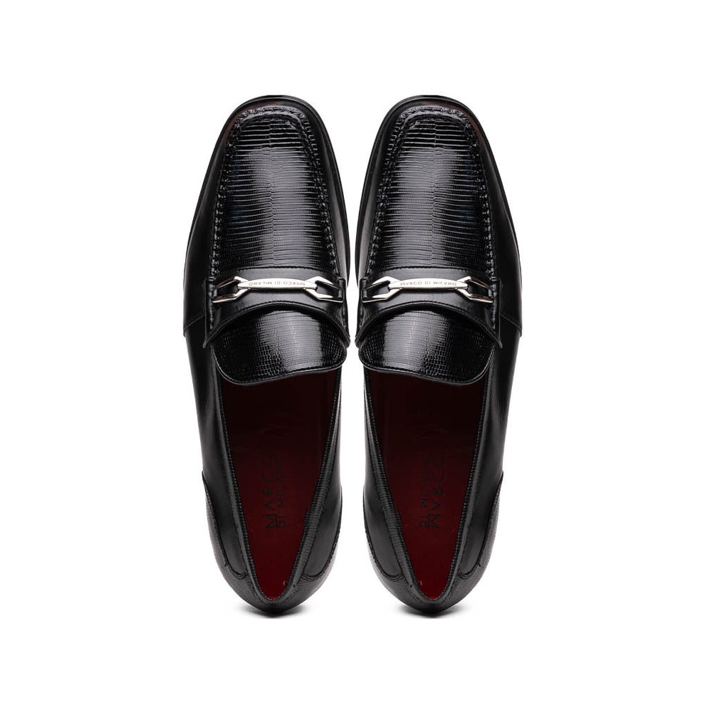 Marco Di Milano Hugo Men's Shoes Black Exotic Lizard / Calf-Skin Leather Horsebit Loafers (MDM1082)