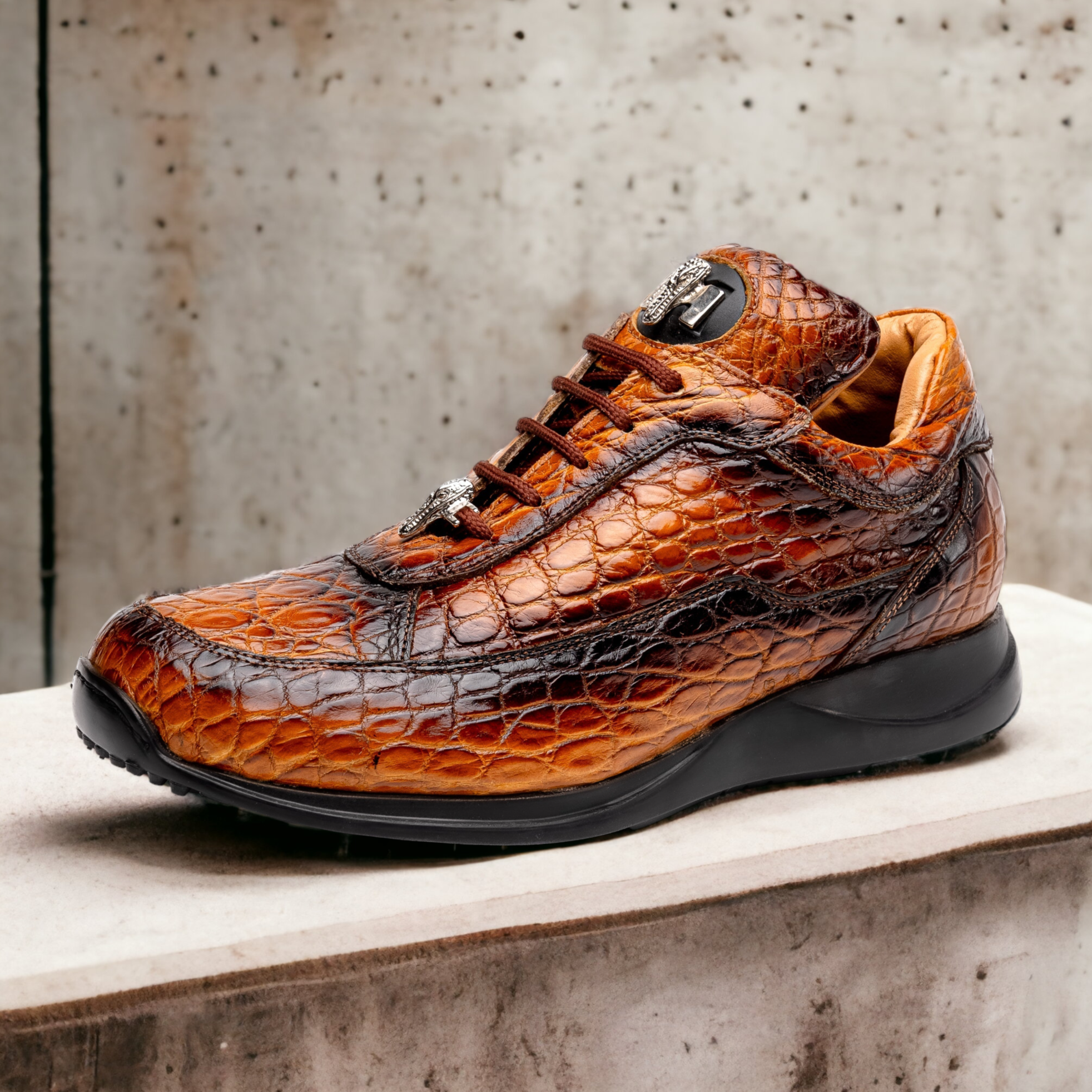 Mauri Bloodshed 8900/2 Men's Shoes Toffee with Gold Finished Exotic Alligator Sneakers (MA5564)