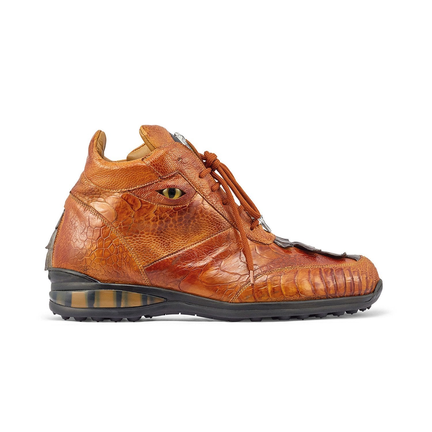 Mauri 8405/1 Venom Men's Shoes Mustard & Olive Exotic Hornback Tail / Ostrich Leg Eyes Casual Sneakers (MA5389)