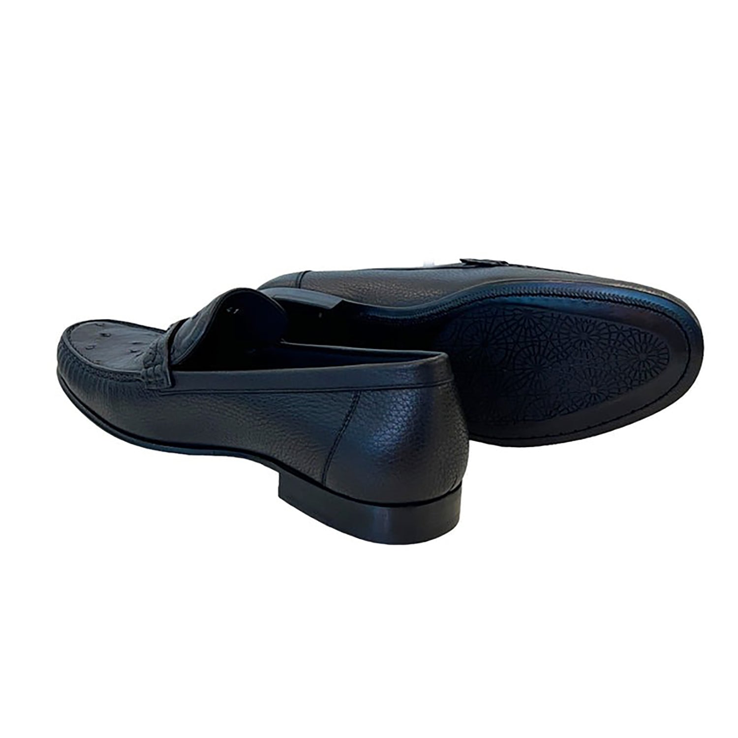 Corrente C0014051-3898Ost Men's Shoes Black Exotic Ostrich / Deer-Skin Moccasin Loafers (CRT1471)