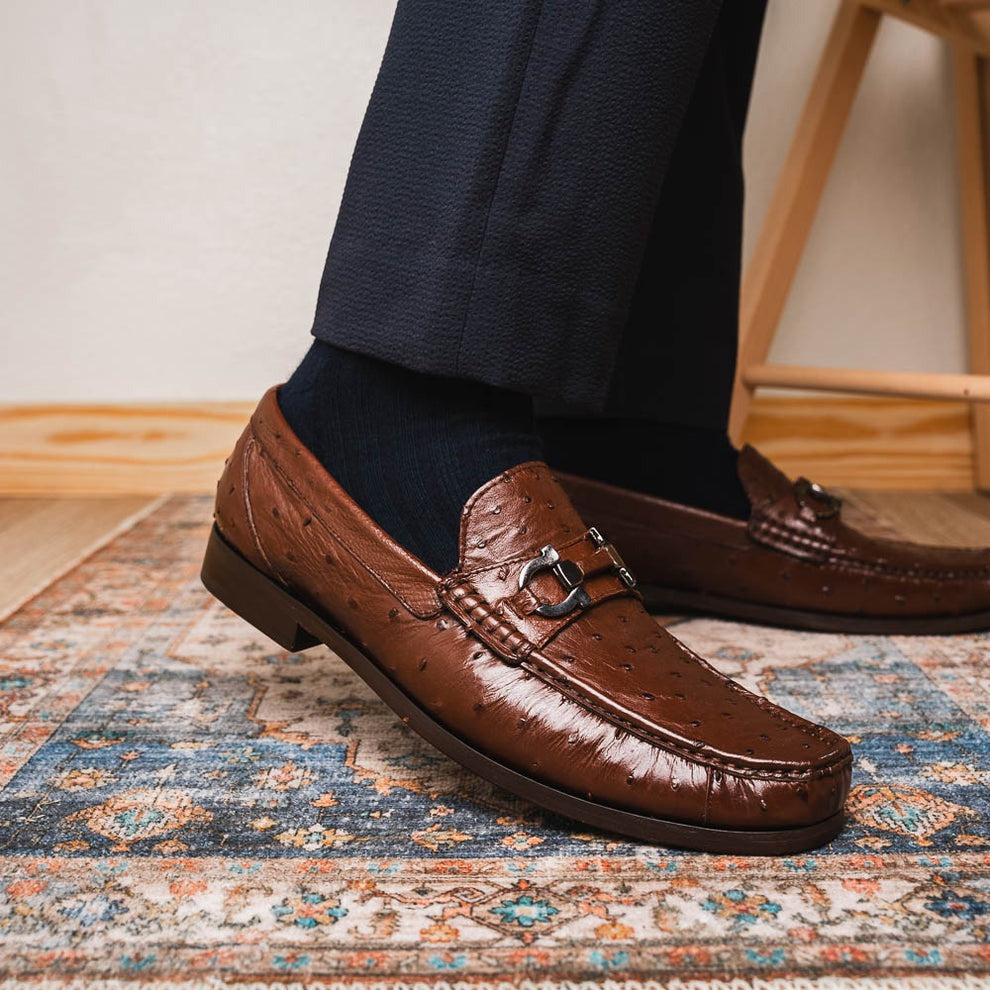 Marco Di Milano Ferrioni Men's Shoes Exotic Ostrich Horsebit Moccasin loafers (MDM1171)