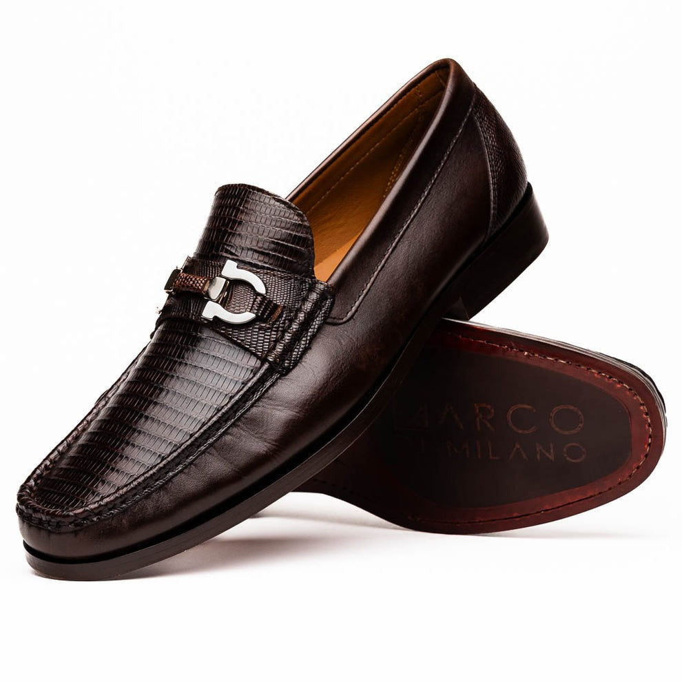 Marco Di Milano Enzo Men's Shoes Black Genuine Lizard Horsebit Loafers (MDM1156)