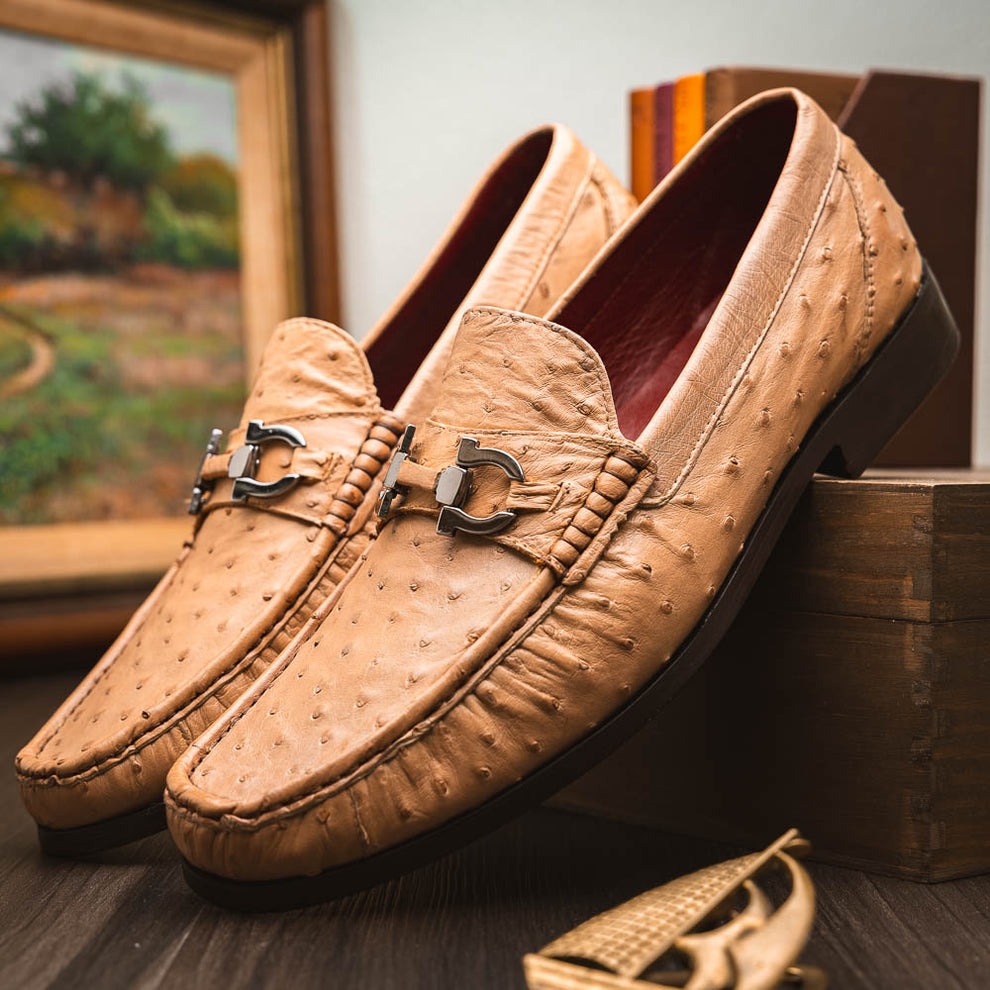 Marco Di Milano Ferrioni Men's Shoes Exotic Ostrich Horsebit Moccasin loafers (MDM1171)