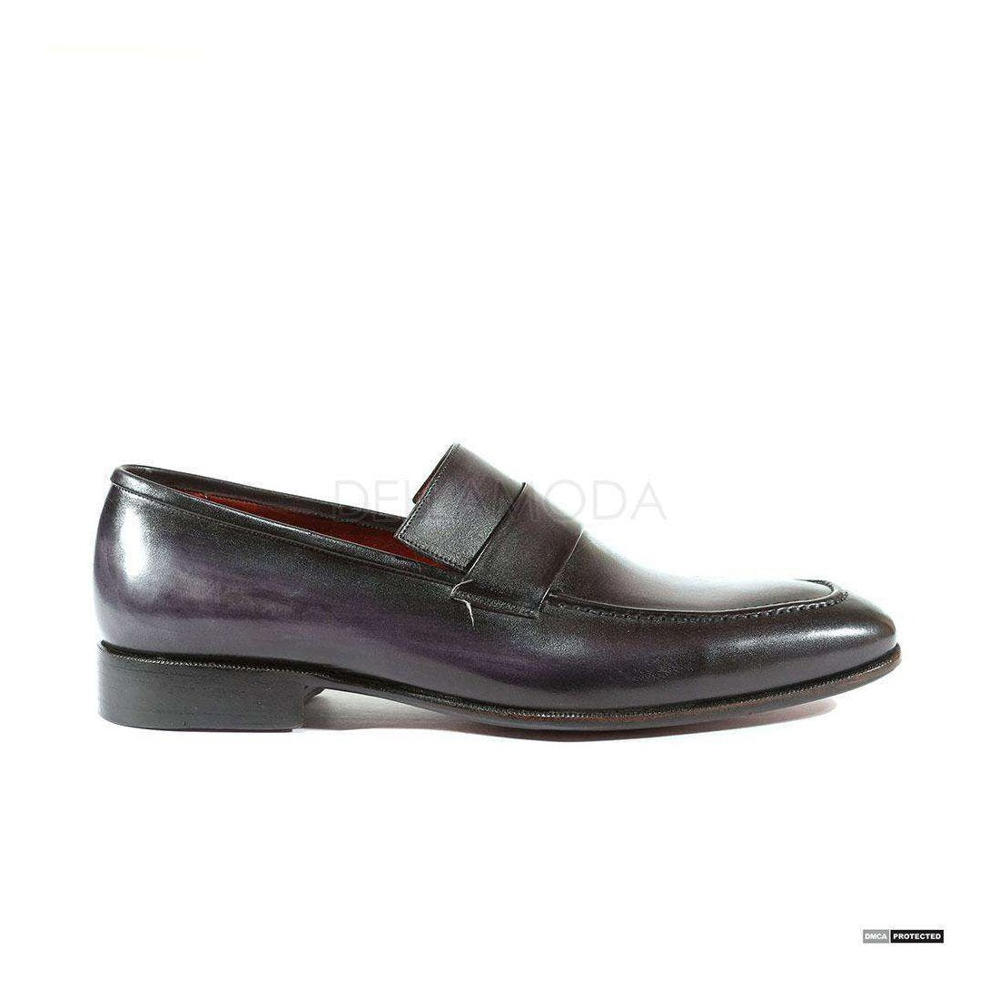Paul Parkman Handmade Designer Shoes Handmade Men's Designer Shoes Strap Hand-Painted Purple / Black Loafers (PM1027)