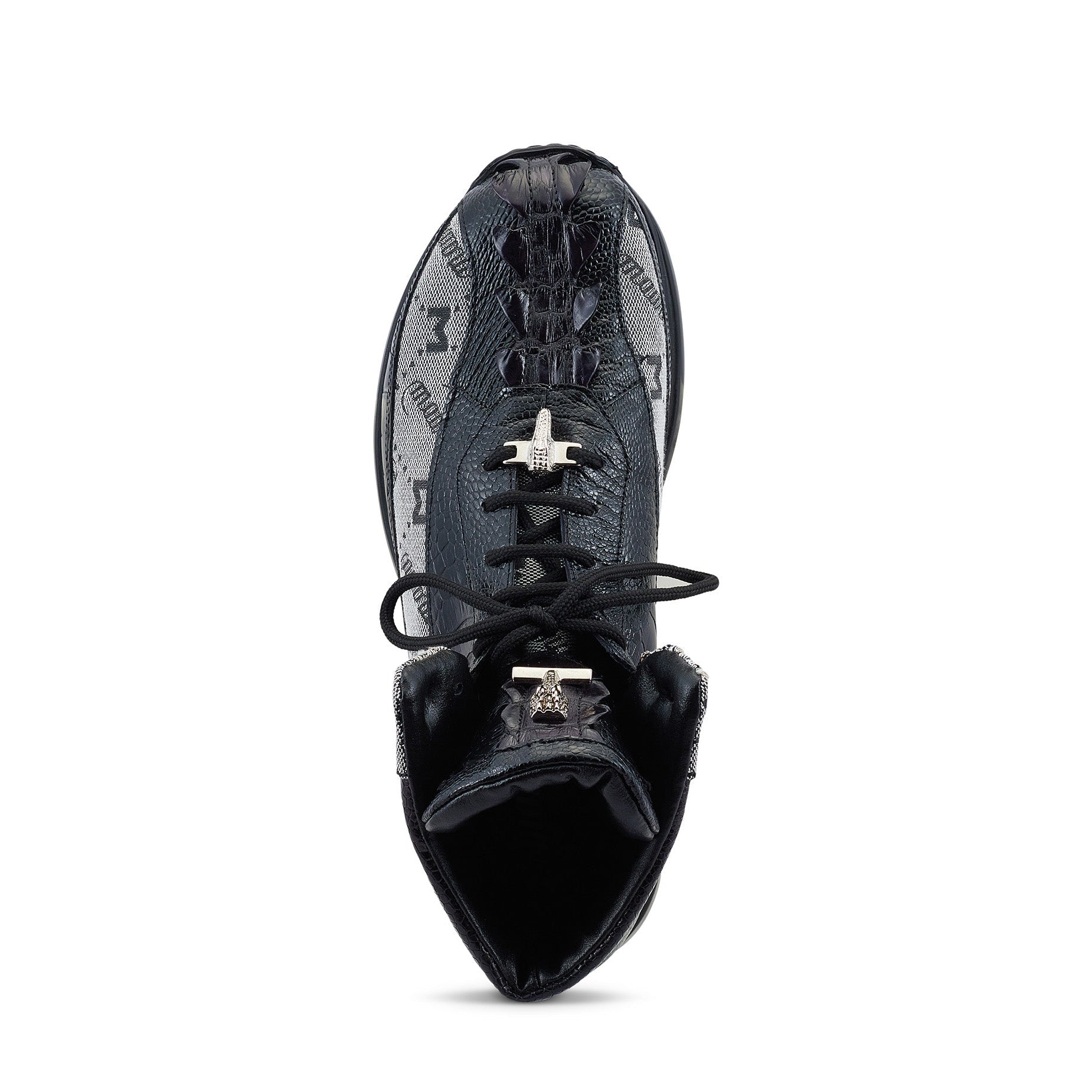 Mauri Chronic 8484 Men's Shoes Black & Gray Exotic Ostrich Leg / Hornback Tail / Fabric High-Top Sneakers (MA5487)