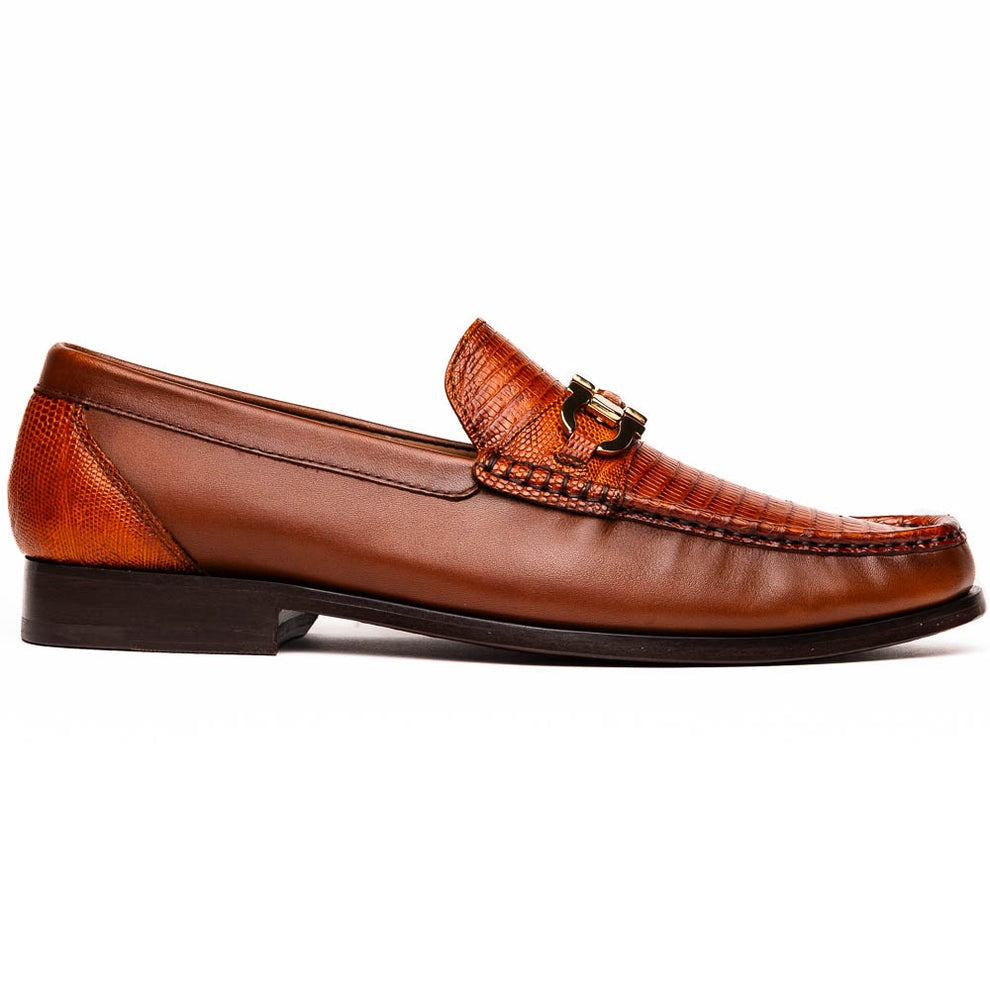 Marco Di Milano Enzo Men's Shoes Black Genuine Lizard Horsebit Loafers (MDM1156)