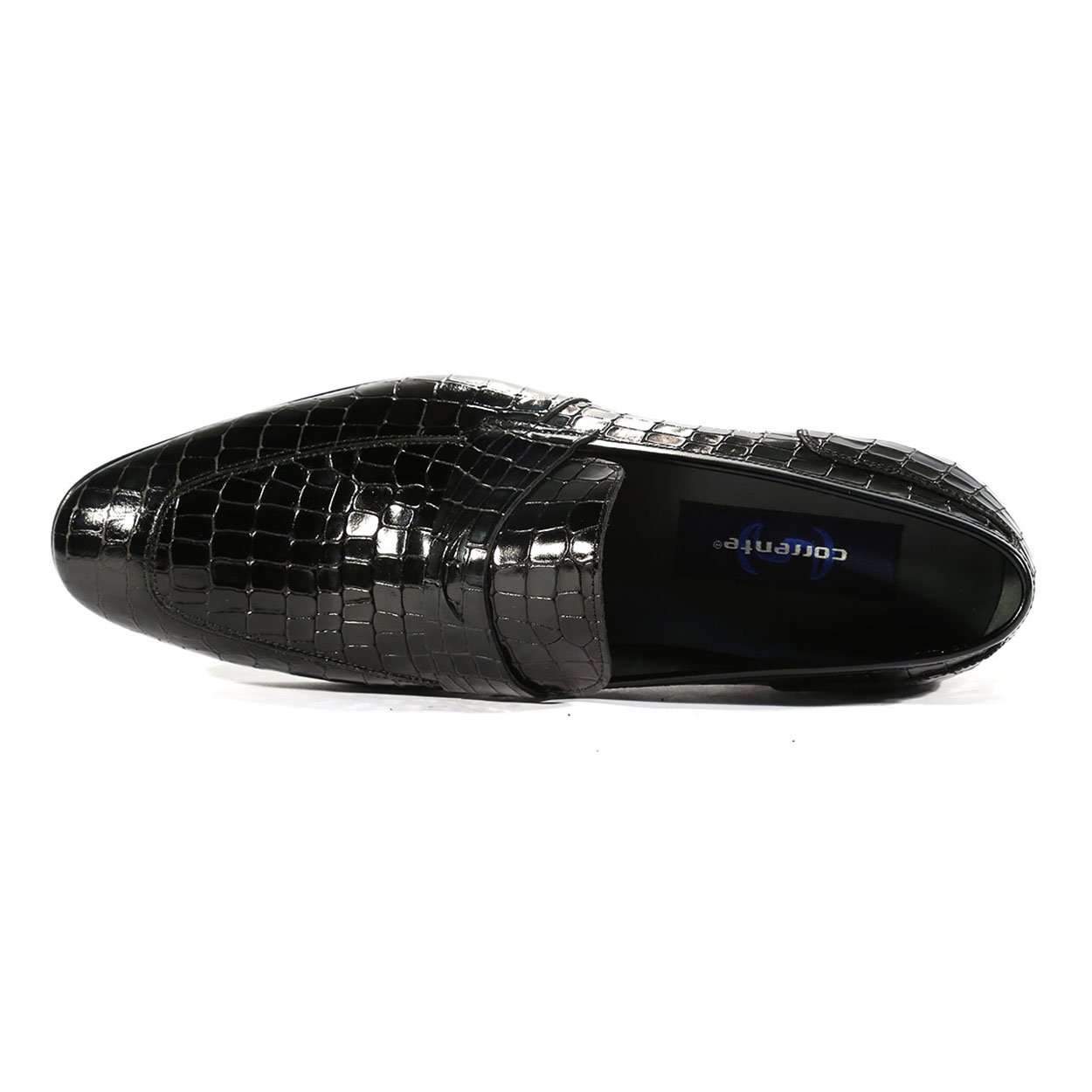Corrente C123-3470 Men's Designer Shoes Black Alligator Print / Calf-Skin Leather Loafers (CRT1016)