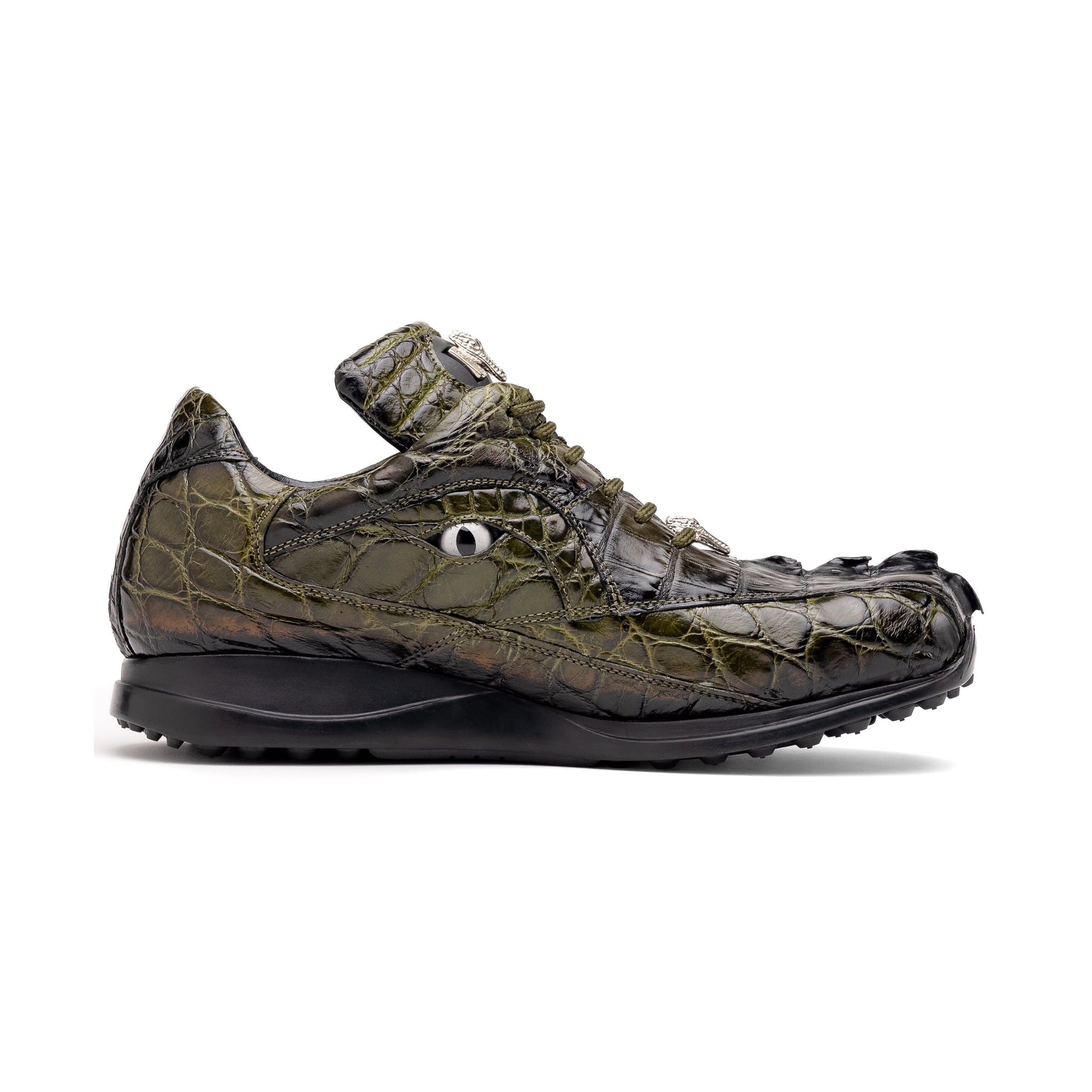 Mauri Hazard 8596-3 Men's Shoes Money Green with Black Finished Exotic Alligator / Hornback Sneakers (MA5566)