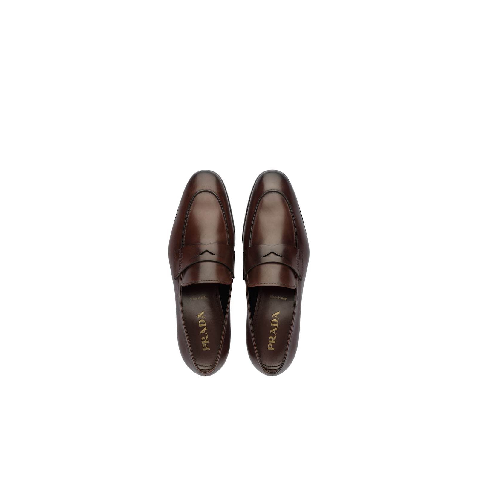Prada 2DB185-248 Men's Shoes Brown Calf-Skin Leather Penny Loafers (PRM1032)