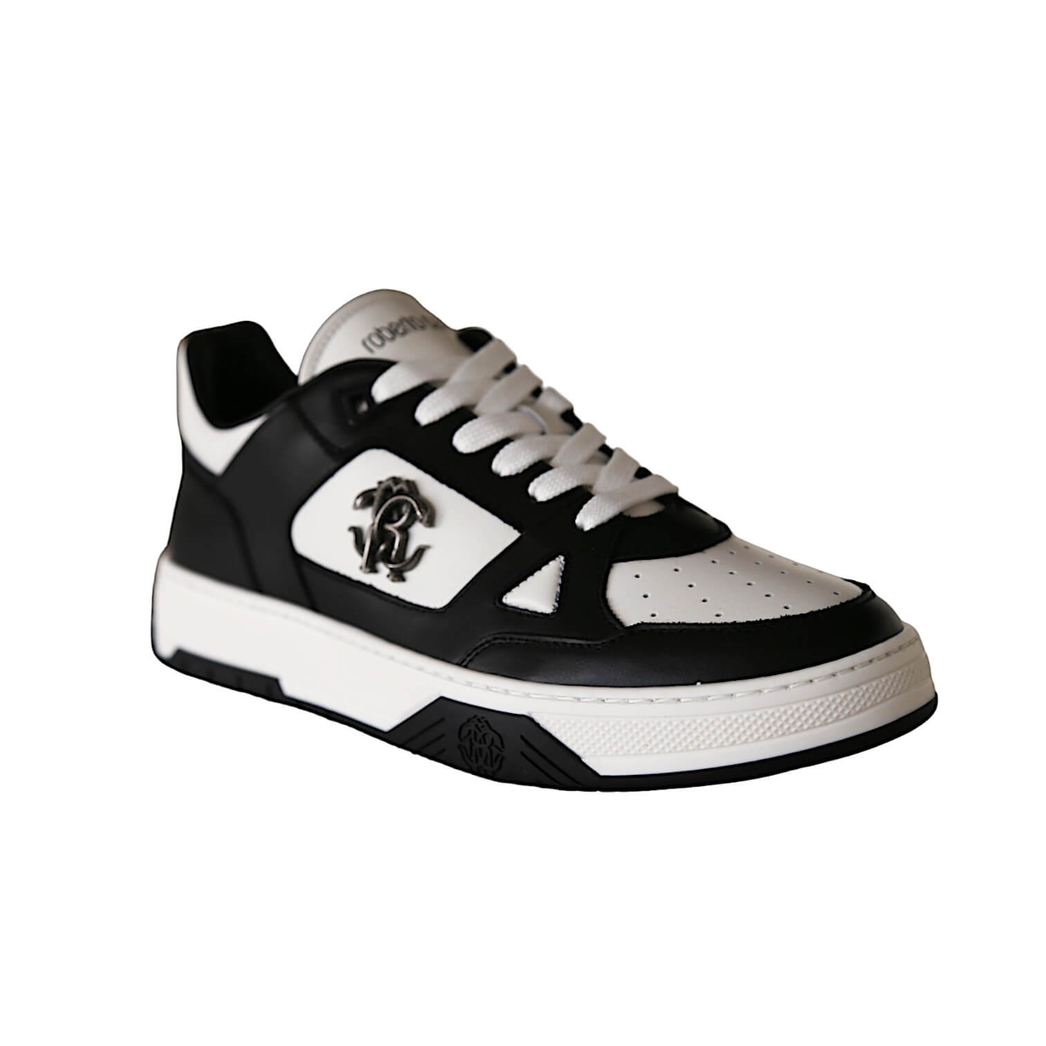 Roberto Cavalli 22536-B Men's Shoes Black & White Calf-Skin Leather Casual Sneakers (RC1004)