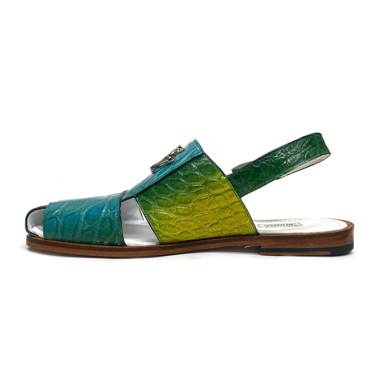 Mauri 5126 Men's Shoes Turquoise & Two-Tone Green Exotic Alligator Slip-On Sandals (MAS5507)