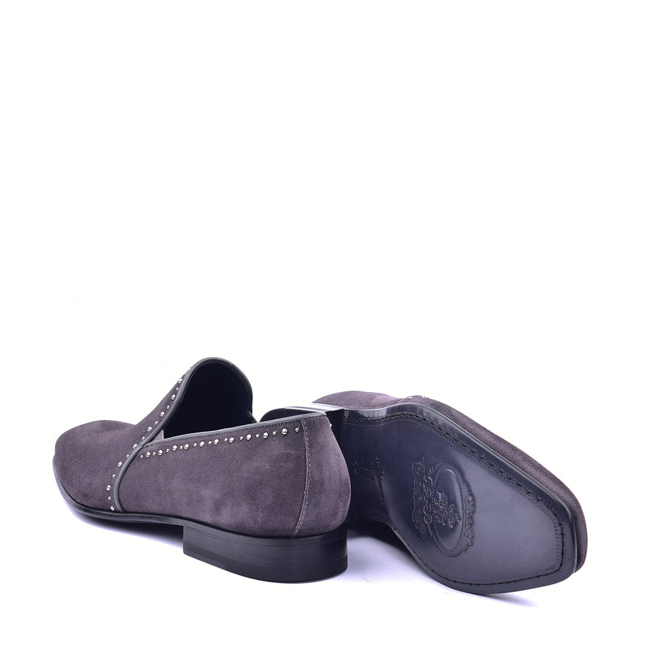 Corrente C042 4981S Men's Shoes Grey Plain Suede / Calf Skin Leather with Studs Loafers (CRT1368)