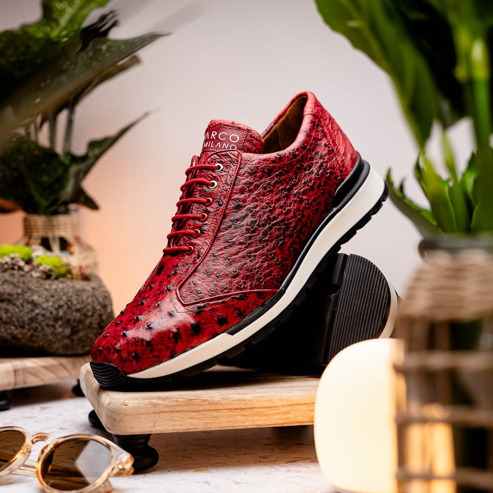 Marco Di Milano Scanno Men's Shoes Red Exotic Ostich Casual Sneakers (MDM1052)