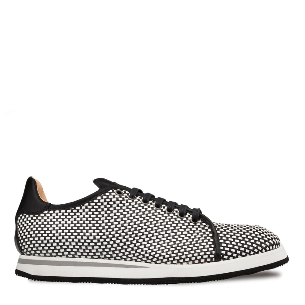 Mezlan A20301 Men's Shoes Black & White Woven / Calf-Skin Leather Sport/Casual Derby Sneakers (MZS3479)