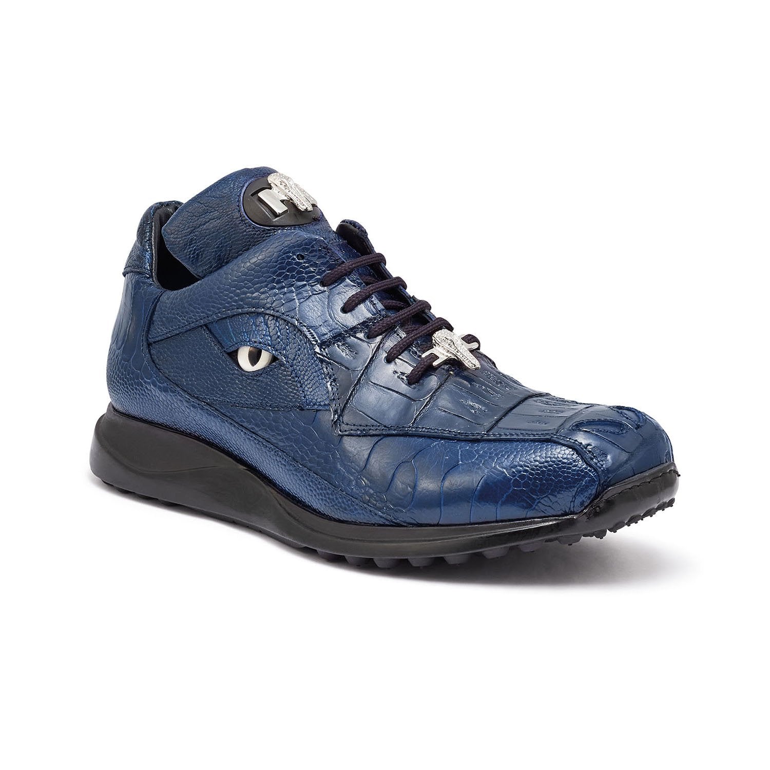 Mauri Apocalypse 8596 Men's Shoes Wonder Blue Exotic Crocodile / Ostrich Leg Sneakers (MA5323)