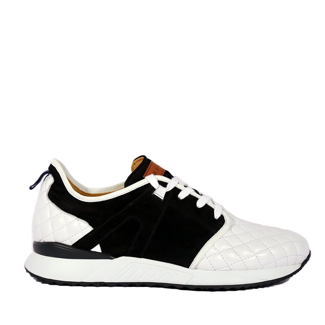 Mezlan A20742 Men's Shoes White & Black Suede / Quilted Leather Casual Sneakers (MZS3639)