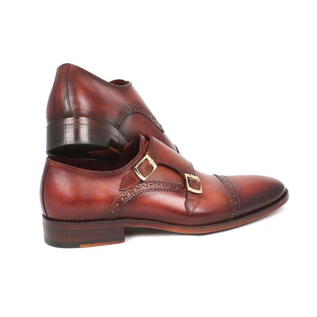 Paul Parkman Handmade Designer Shoes Men's Handmade Designer Shoes Cap-toe Double Monkstraps Camel Light Brown Loafers (PM5219)