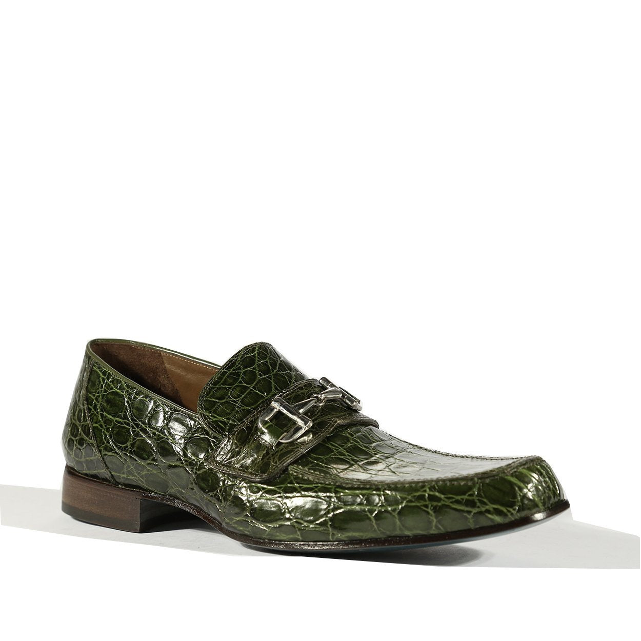 Mauri Flanks Men's Designer Shoes Green Exotic Crocodile Horsebit Loafers 4885 (MAO1028)