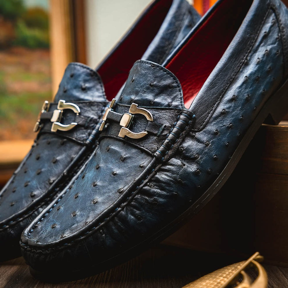 Marco Di Milano Ferrioni Men's Shoes Exotic Ostrich Horsebit Moccasin loafers (MDM1171)