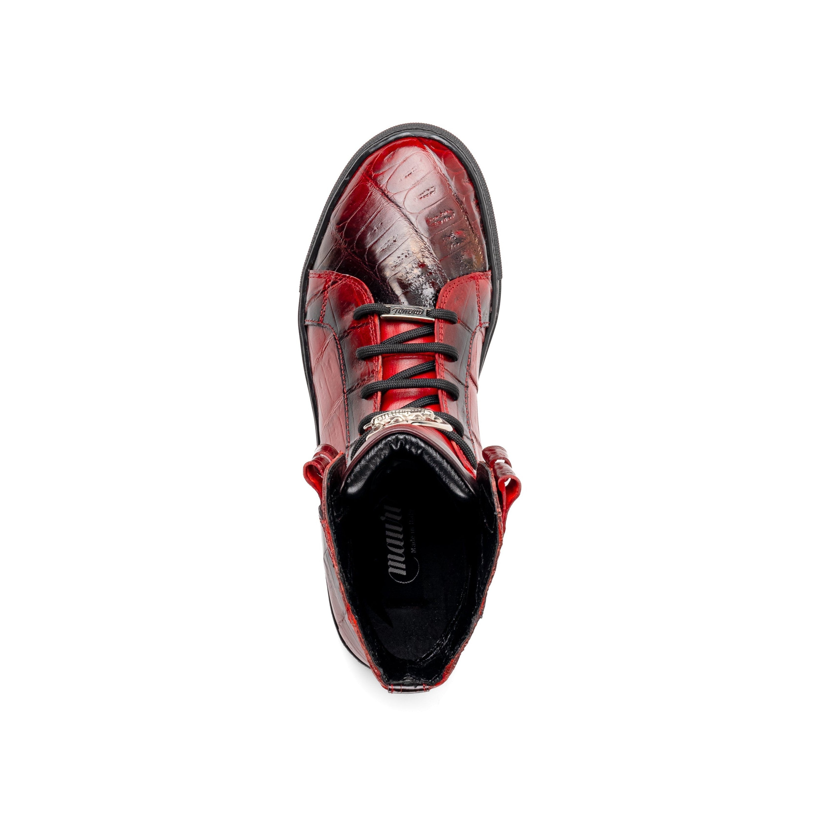 Mauri Golden Boy 6129-1 Men's Shoes Red with Black Finished Exotic Crocodile / Nappa Leather High-Top Sneakers (MA5575)