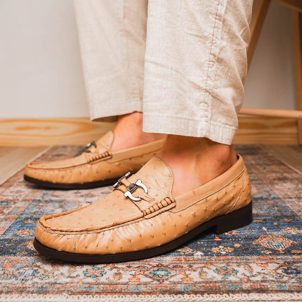 Marco Di Milano Ferrioni Men's Shoes Exotic Ostrich Horsebit Moccasin loafers (MDM1171)